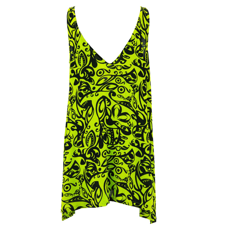 Floaty Asymmetrical Summer Dress - Lime Trellis