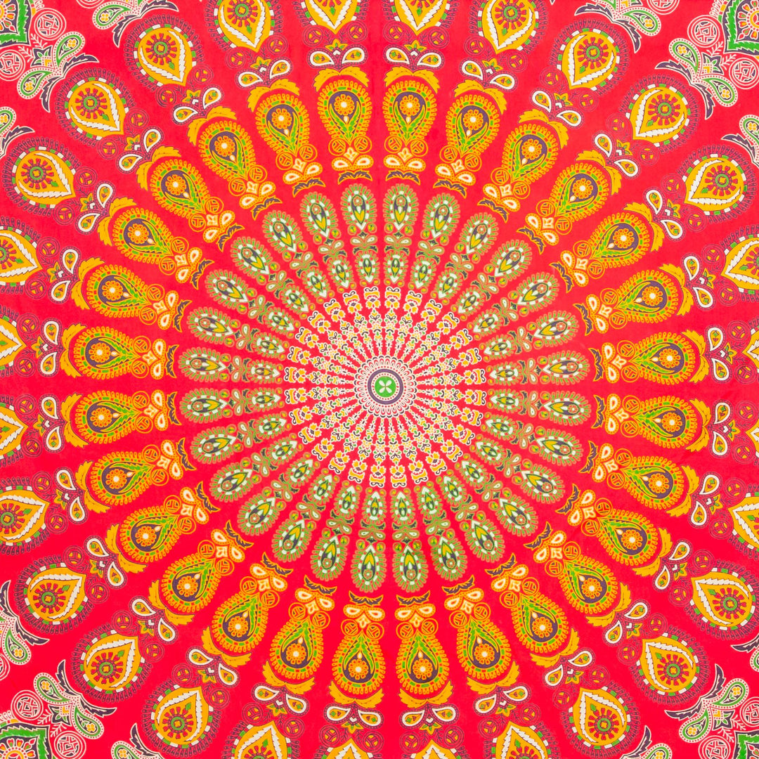 Block Printed Mandala Wall Hanging - Red Fire