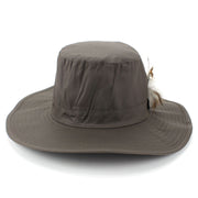 Wide Brim Outback Style Cotton Bush Hat with Feather - Brown