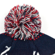 Fine knit beanie bobble hat with reindeer design - Blue & red