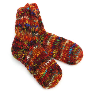 Handgestrickte Knöchelsocken aus Wolle – SD-Rot-Mix