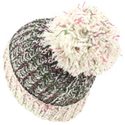 Wool Knit Beanie Bobble Hat - Grey & Cream