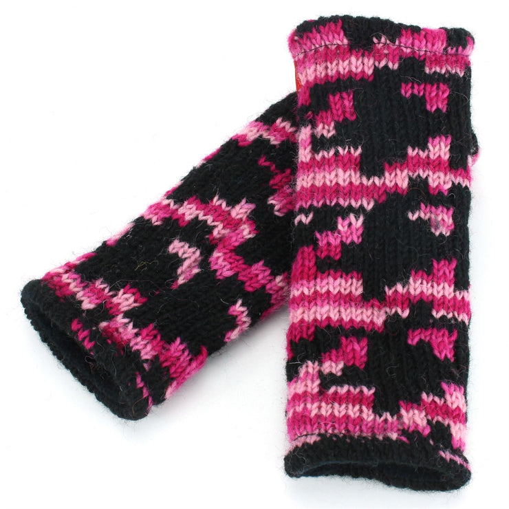 Wool Knit Arm Warmer - Pink Houndstooth