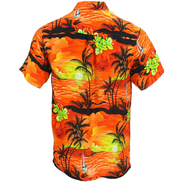 Short Sleeve Hawaiian Shirt - Palm Trees - Orange