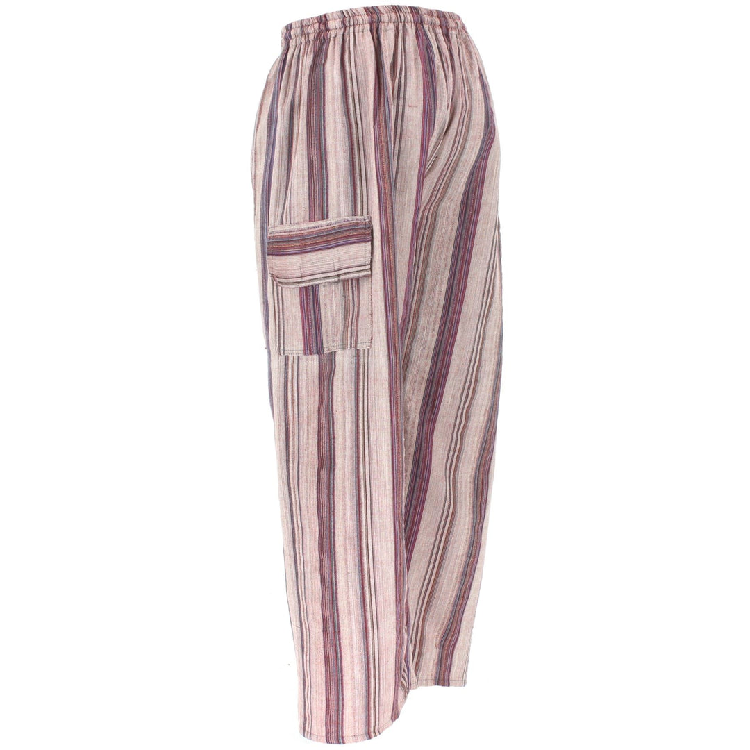 Striped Cotton Cargo Trousers Pants - Pale Pink