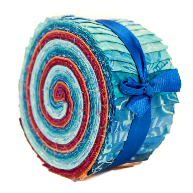 Cotton Batik Pre Cut Fabric Bundles - Jelly Roll - Blues & Reds