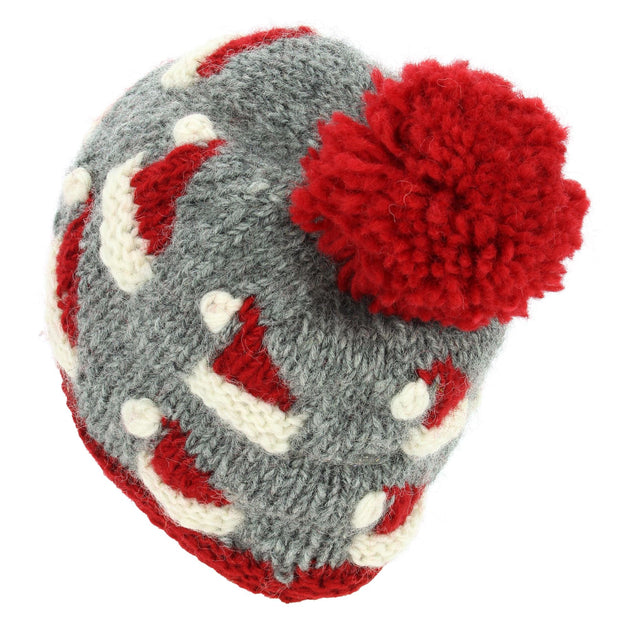 Hand Knitted Wool Beanie Bobble Hat - Santa Hats