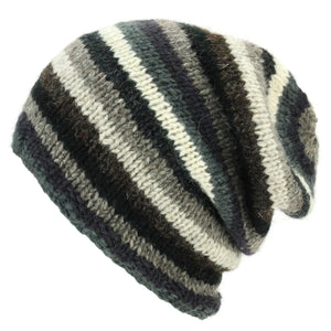 Bonnet ample en tricot de laine - gris rayé