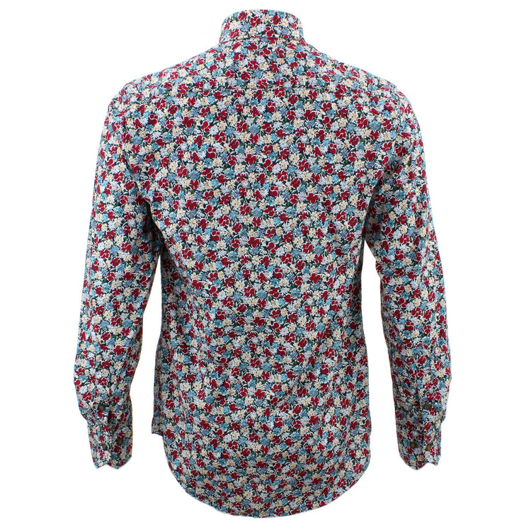 Tailored Fit Long Sleeve Shirt - Small Red & Blue Floral Print