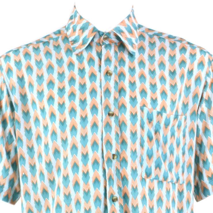 Regular Fit Short Sleeve Shirt - Turquoise & Pink Geometric