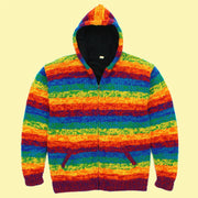 Hand Knitted Wool Hooded Jacket Cardigan - SD Shredded Rainbow