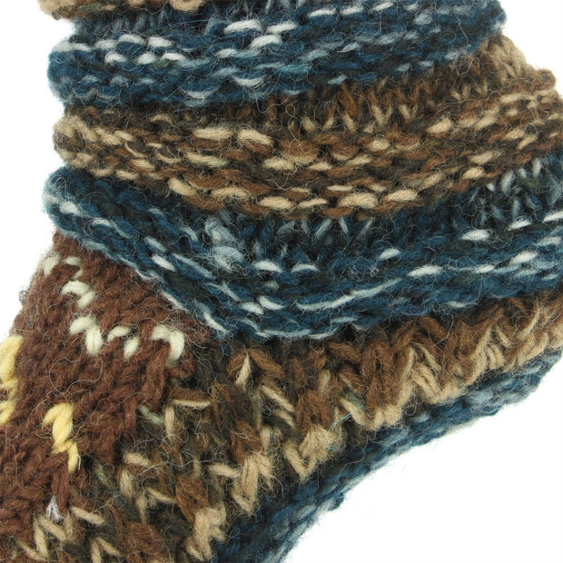 Chunky Wool Knit Abstract Pattern Slipper Socks - 17 Blue Brown