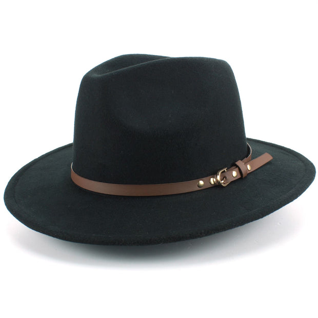 Fedora Hat with Faux Leather Band - Black