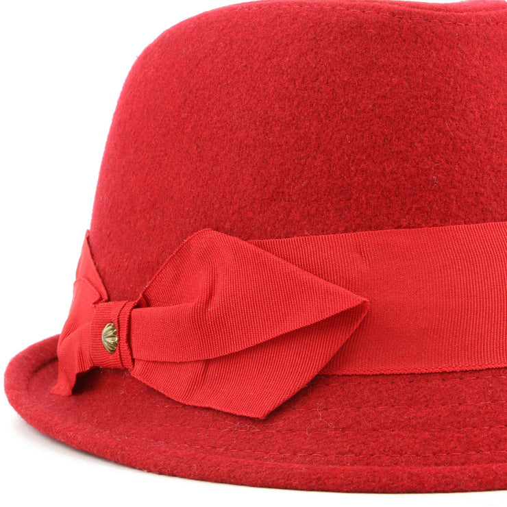 Wool trilby hat with short brim and large side bow - Red (57cm)