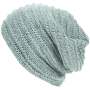 Acrylic Knit Baggy Beanie Hat - Light Grey