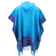 Soft Vegan Wool Hooded Tibet Poncho - Turquoise & Purple