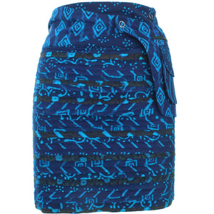 Vendbar knæ-længde nederdel med trykknapper - indigo patch-striber/indigo-stribe