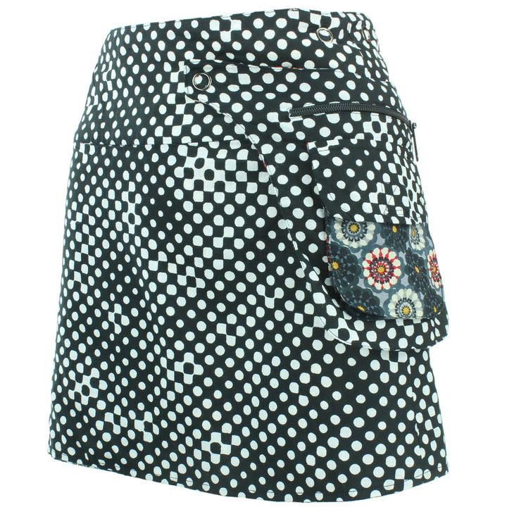Reversible Popper Wrap Mini Skirt - Kaleidoscope / Mono Dots
