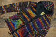 Hand Knitted Wool Hooded Jacket Cardigan - SD Black Rainbow