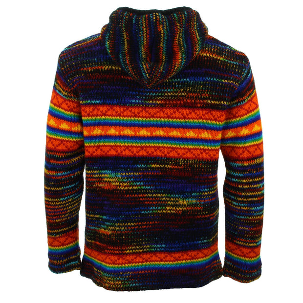 Hand Knitted Wool Hooded Jacket Cardigan - SD Black Rainbow Orange