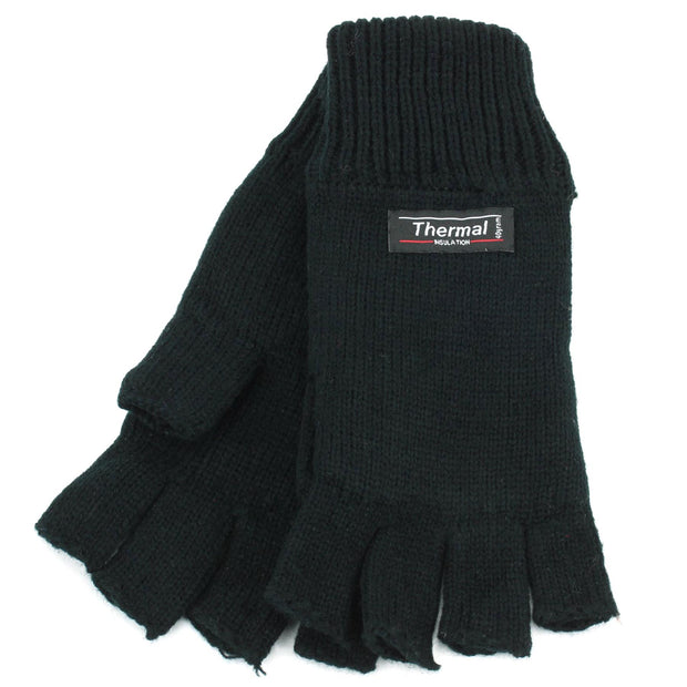 Thinsulate Lined Fingerless Gloves - Black