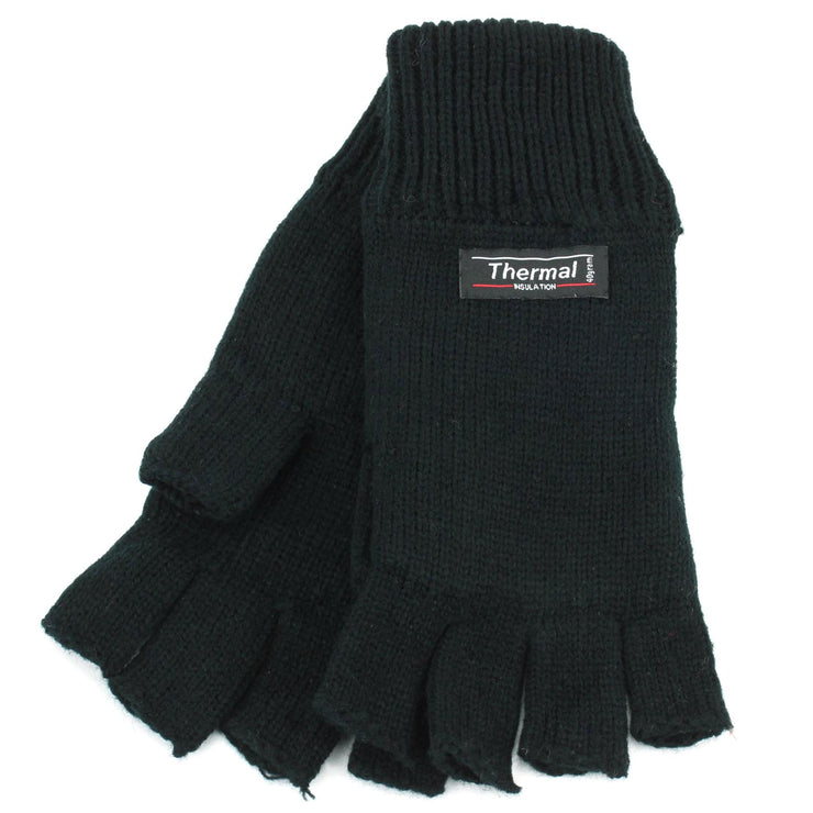 Thinsulate Lined Fingerless Gloves - Black