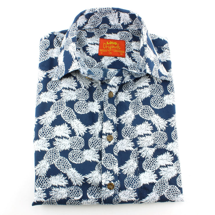 Tailored Fit Short Sleeve Shirt - Blue Pineapples