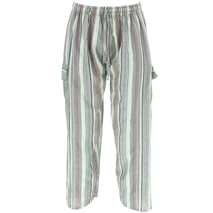Striped Cotton Cargo Trousers Pants - Grey