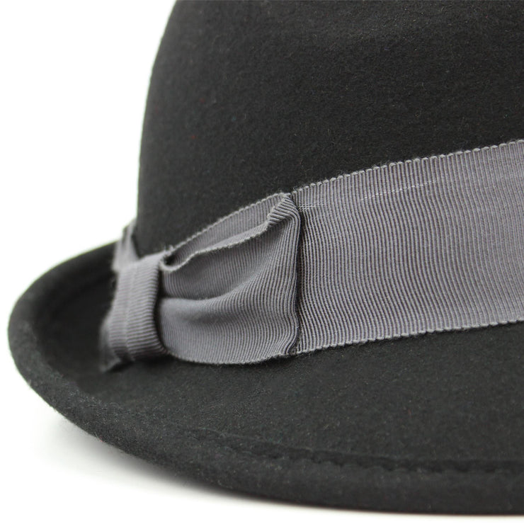 Wool felt trilby hat with wide band and side bow - Black