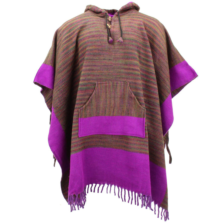 Soft Vegan Wool Hooded Tibet Poncho - Sunset & Plum