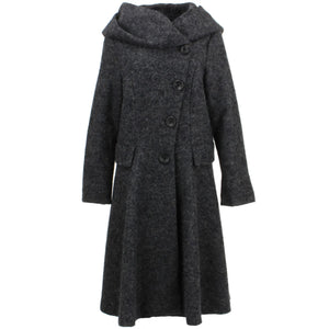 Manteau tissé en laine mélangée avec capuche à col surdimensionné - Gris anthracite