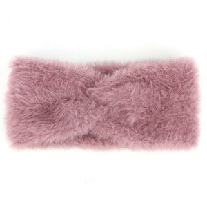 Faux Fur Twisted Bowknot Headband - Pink