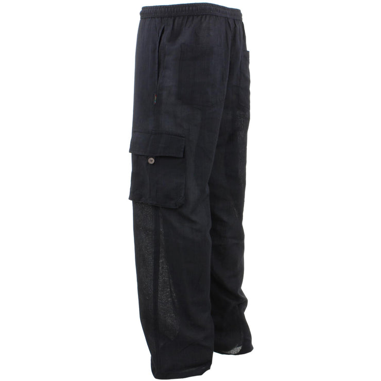 Classic Nepalese Lightweight Cotton Plain Cargo Trousers Pants - Black