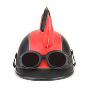 Saw Blade Mohawk Horned Novelty Festival Helmet with Goggles - Red & Black
