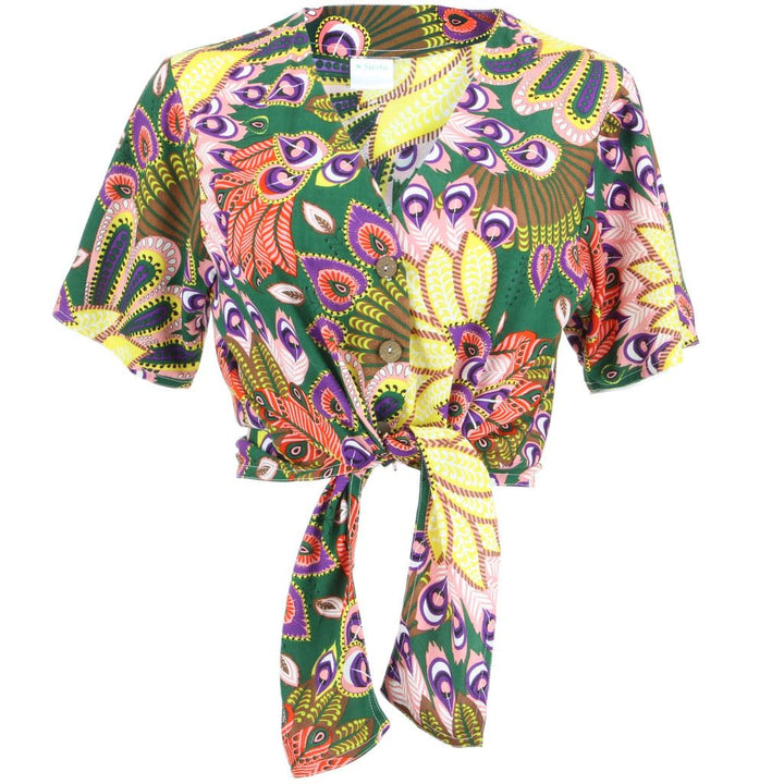 Tropical Hawaiian Tie Front Top - Green