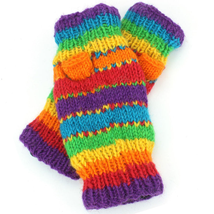 Chunky Wool Knit Arm Warmers - Stripe - Rainbow