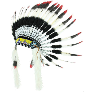 Native Amercian Chief Headdress - Red (Black Fur)