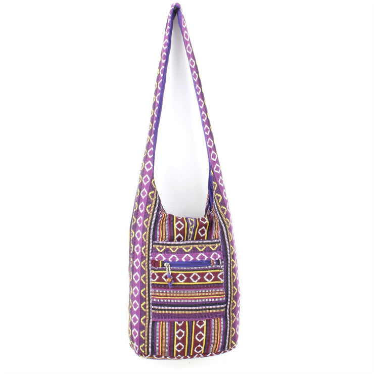 Diamond Pattern Canvas Sling Shoulder Bag - Purple