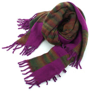 Tibetan Wool Blend Shawl Blanket - Purple with Green & Red Reverse