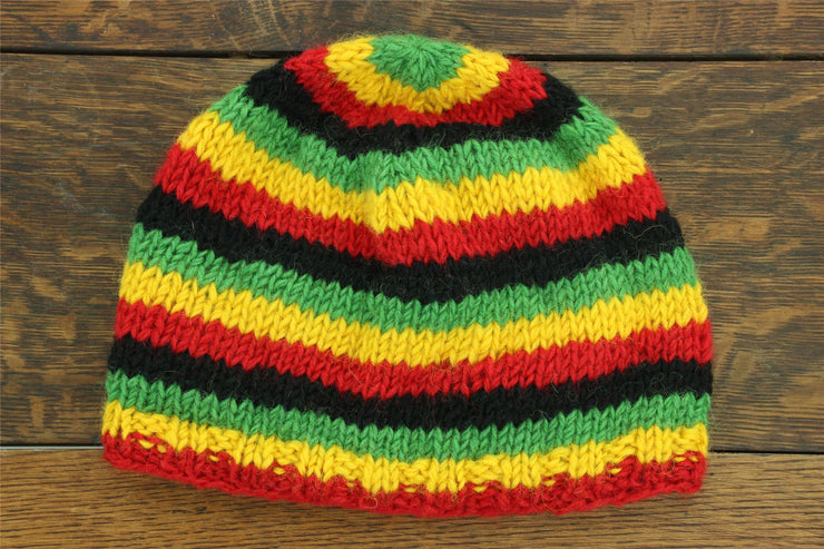 Wool Knit Beanie Hat - Stripe Rasta