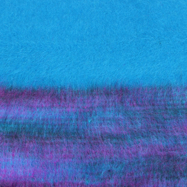Tibetan Wool Blend Shawl Blanket - Blue with Purple Reverse