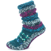 Chunky Wool Knit Abstract Pattern Slipper Socks - 17 Blue