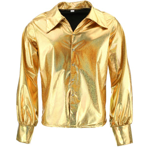 Glänzendes metallisches 70er-Jahre-Hemd – Gold