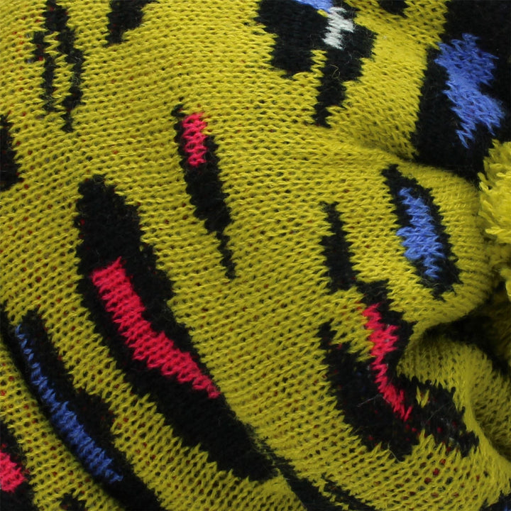 Leopard Print Beanie Hat with Matching Colour Bobble - Mustard