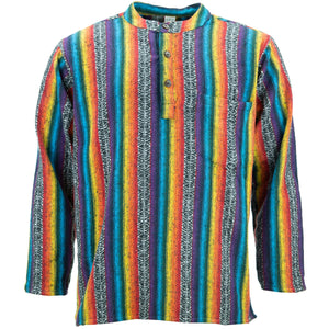 Grandad-Shirt aus gebürsteter Baumwolle – Regenbogen