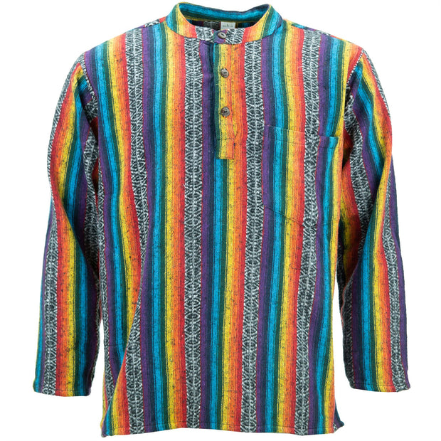 Brushed Cotton Grandad Shirt - Rainbow