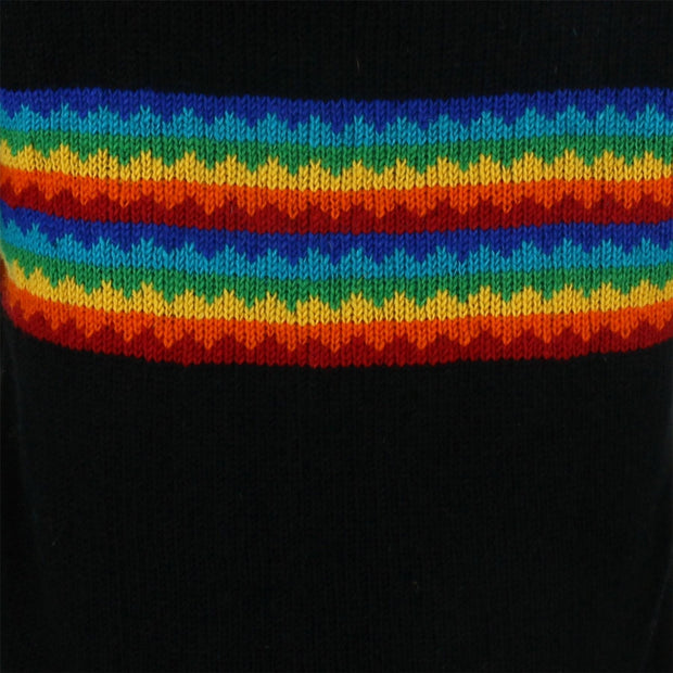 Wool Knit Hooded Cardigan Jacket - Black Rainbow Zig Zag