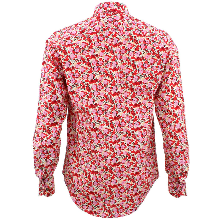 Tailored Fit Long Sleeve Shirt - Red & Pink Abstract Floral