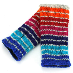 Wool Knit Arm Warmer - Stripe Blue