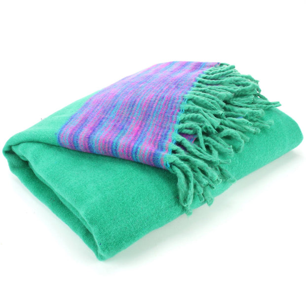 Tibetan Wool Blend Shawl Blanket - Light Green with Purple Reverse